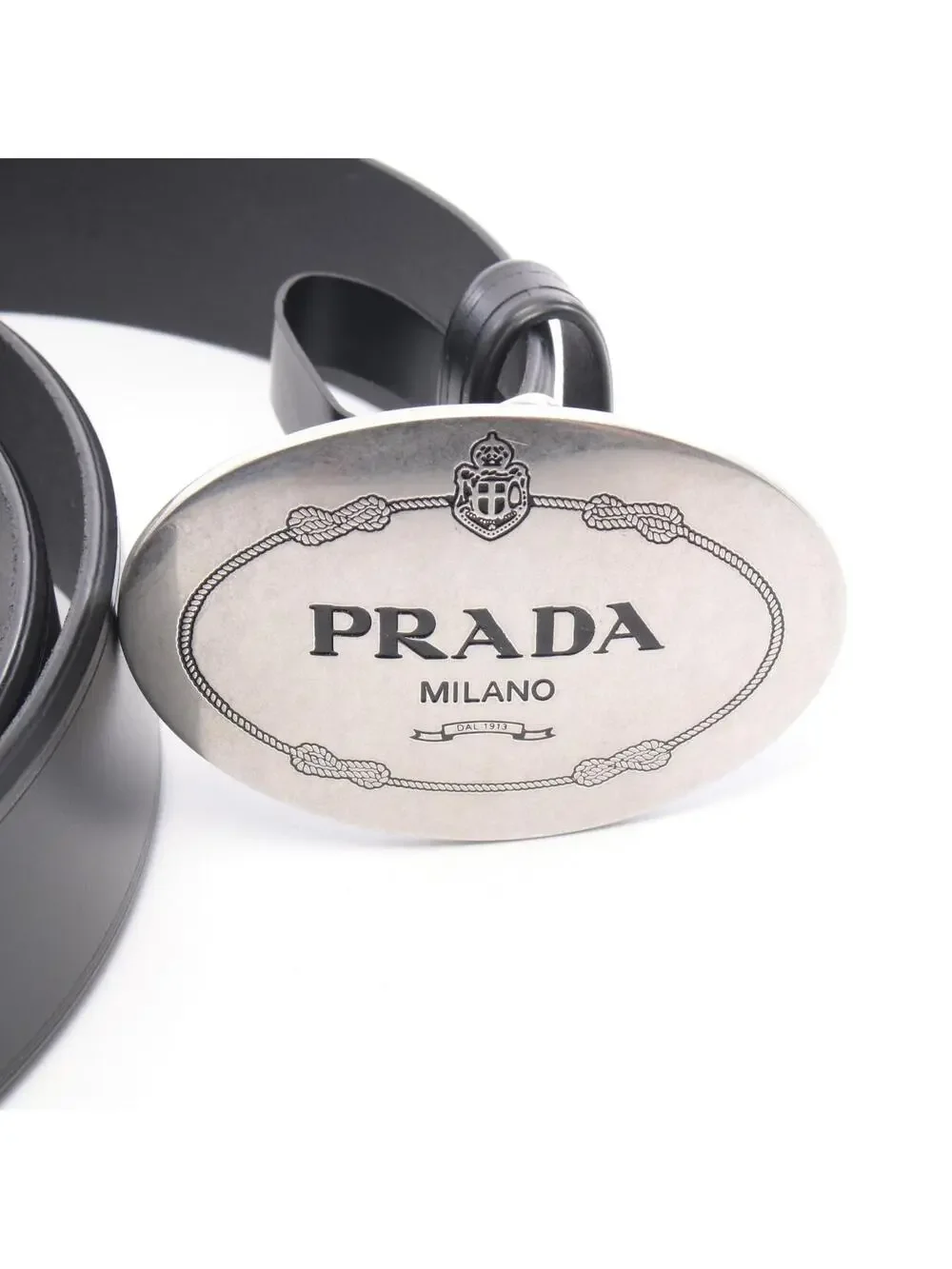 Prada Logo Belt Leather Black Used Mens #282172P37B